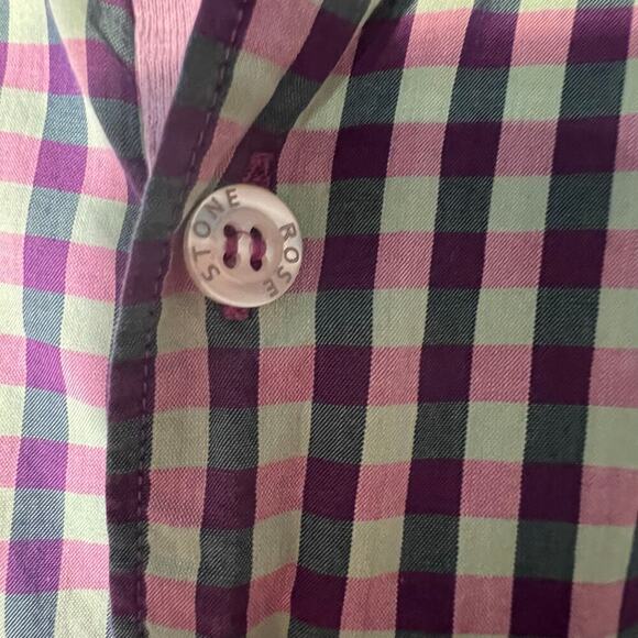 Stone Rose men lavender green plaid button front long sleeve preppy casual shirt - Picture 6 of 9